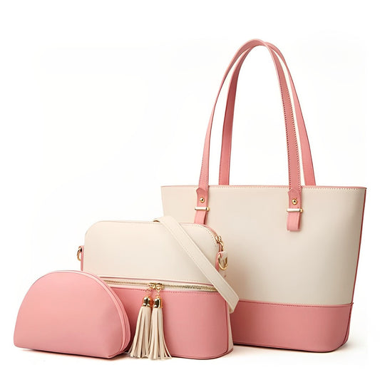 Grace 3 Piece Handbag Set White/Pink