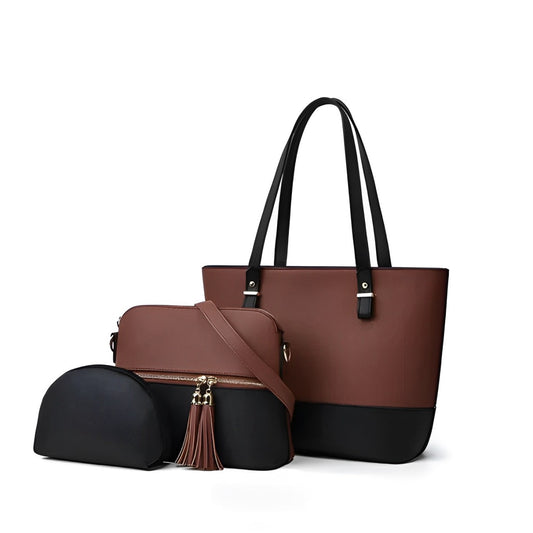 Grace 3 Piece Handbag Set Brown/Black