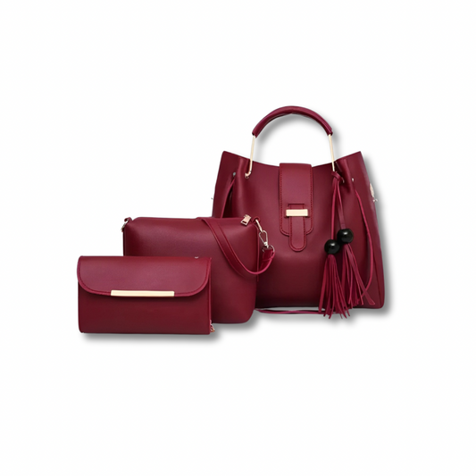 Women’s 3 Piece Handbag Set Maroon